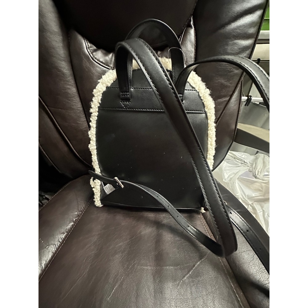 Michael Kors Rhea Black Shearling Trim MD Zip Leather Backpack‎ Bag - Picture 5 of 10